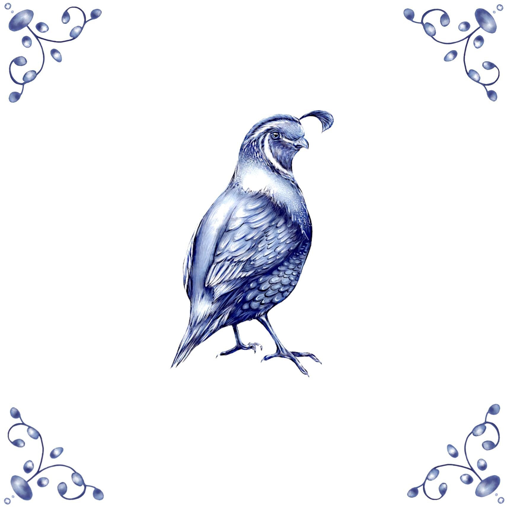 Delft Blue Ceramic Tile- Quail︱Bathroom Tile, Splashback, Kitchen Tiles, Modern Dutch Style