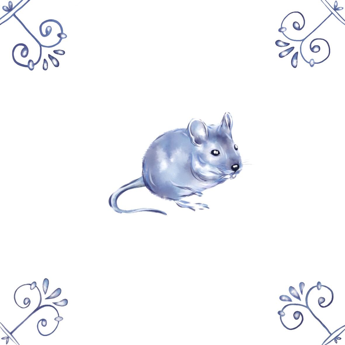 Delft Blue Ceramic Tile- Mouse︱Bathroom Tile, Splashback, Kitchen Tiles, Modern Dutch Style