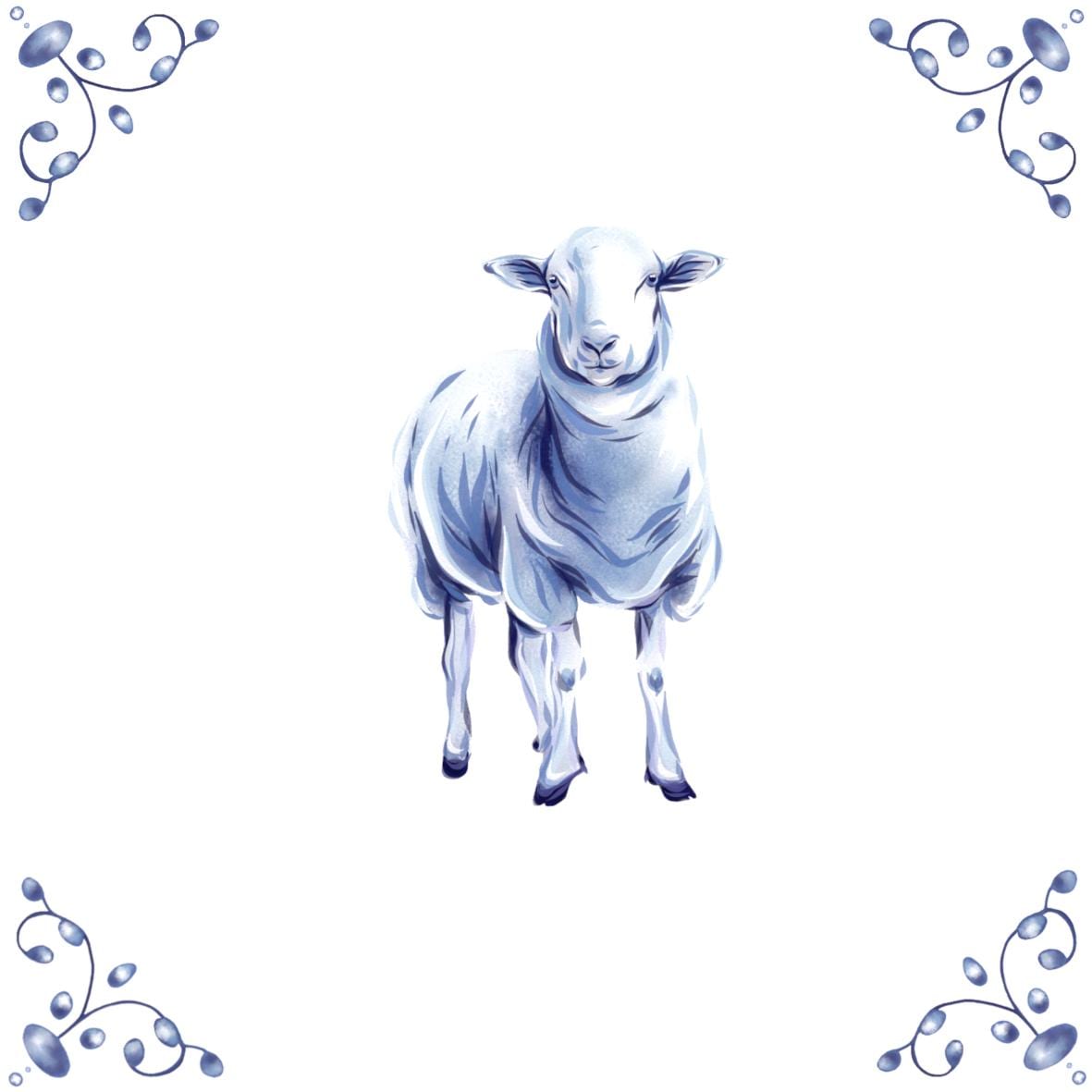 Delft Blue Ceramic Tile- Sheep︱Bathroom Tile, Splashback, Kitchen Tiles, Modern Dutch Style