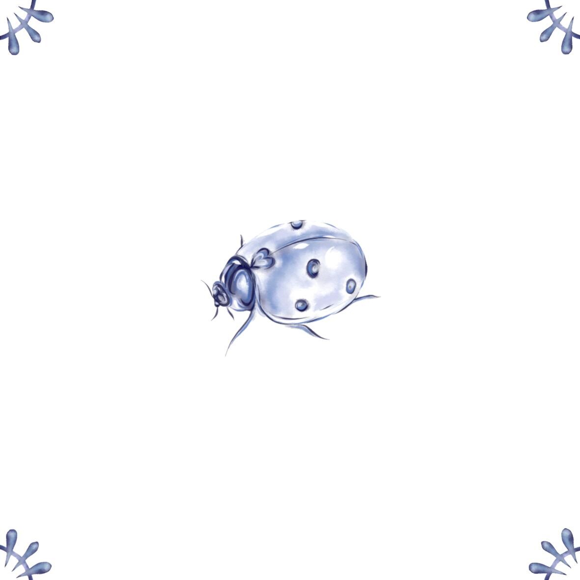 Delft Blue Ceramic Tile- Ladybird︱Bathroom Tile, Splashback, Kitchen Tiles, Modern Dutch Style