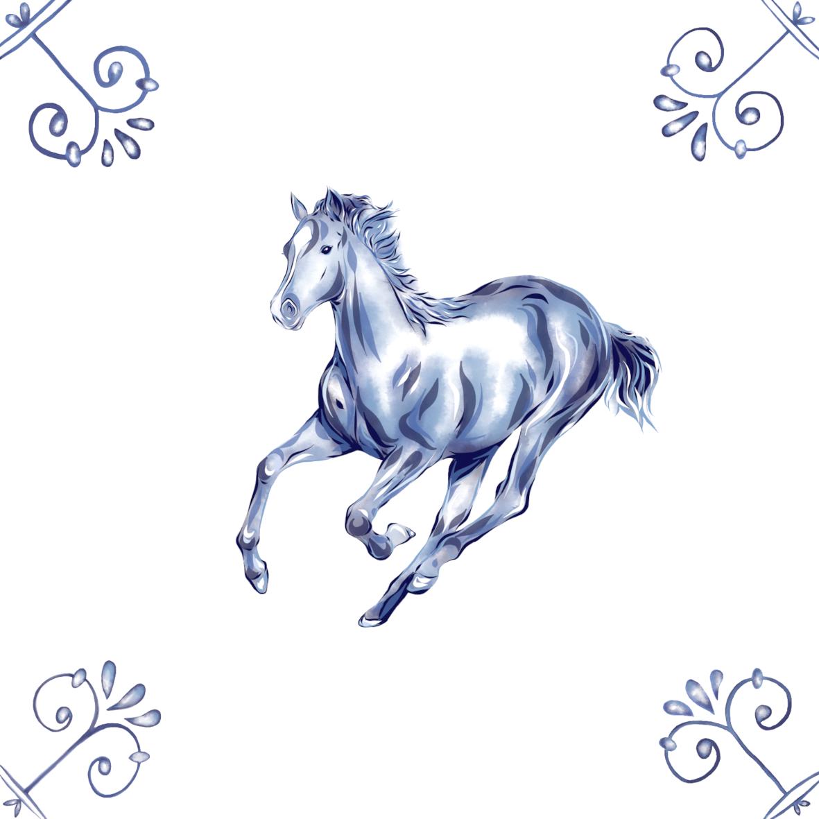 Delft Blue Ceramic Tile- Horse︱Bathroom Tile, Splashback, Kitchen Tiles, Modern Dutch Style