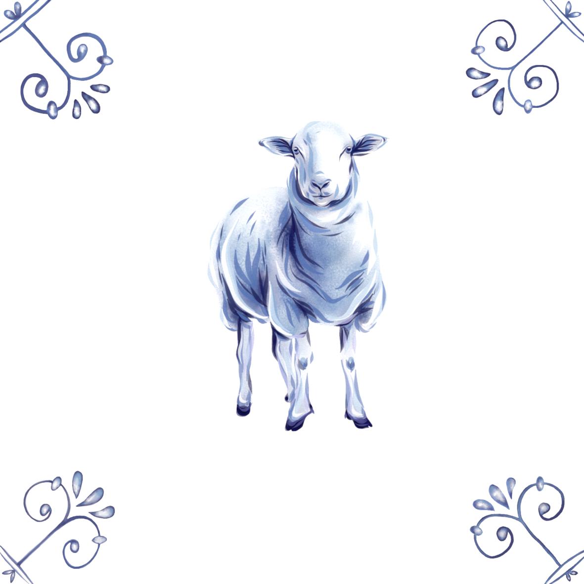 Delft Blue Ceramic Tile- Sheep︱Bathroom Tile, Splashback, Kitchen Tiles, Modern Dutch Style