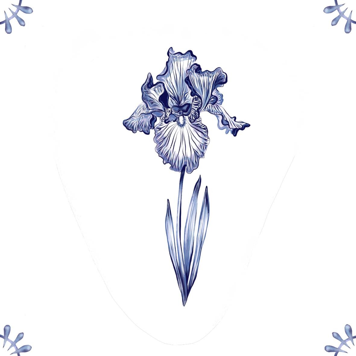 Delft Blue Ceramic Tile- Iris︱Bathroom Tile, Splashback, Kitchen Tiles, Modern Dutch Style