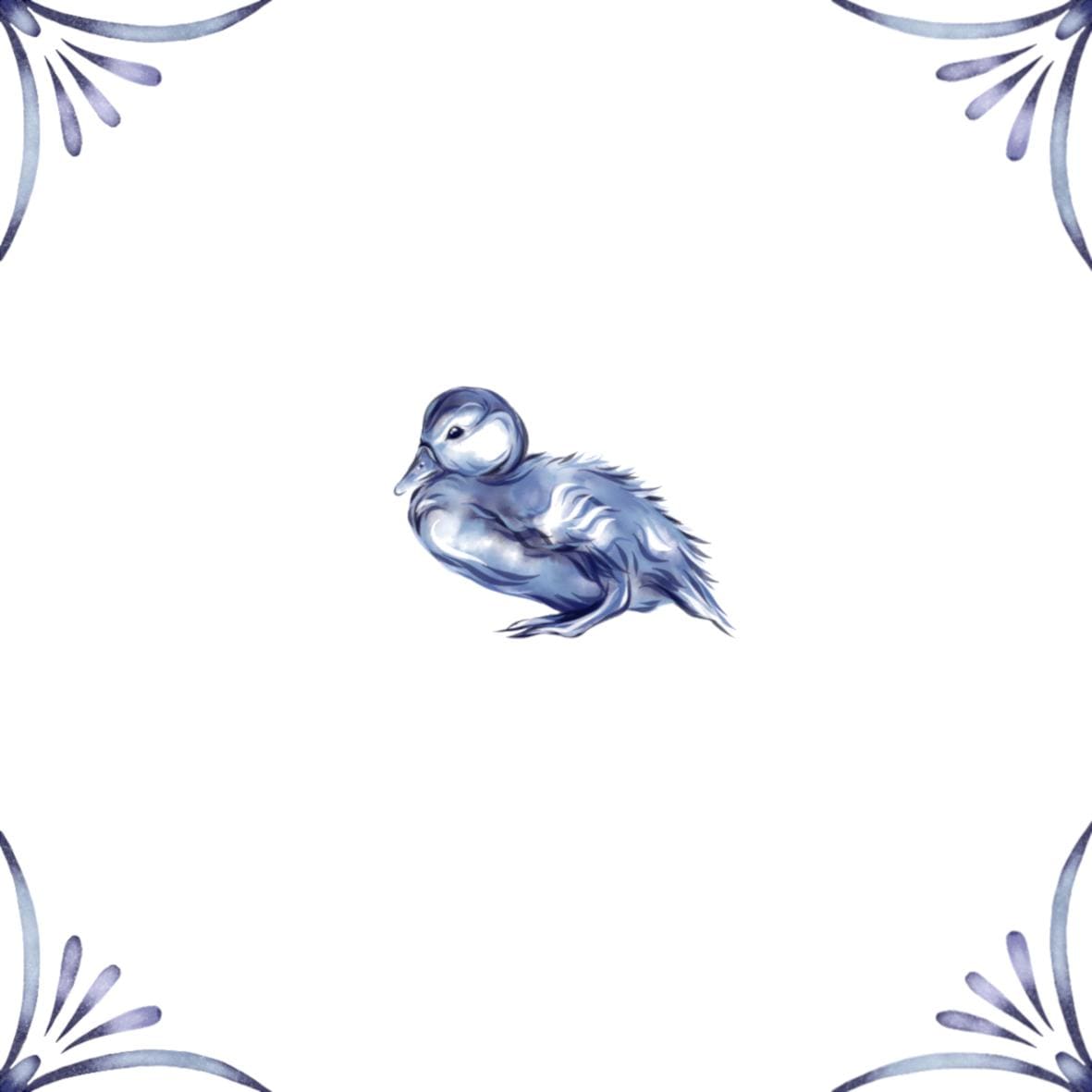 Delft Blue Ceramic Tile- Duckling︱Bathroom Tile, Splashback, Kitchen Tiles, Modern Dutch Style