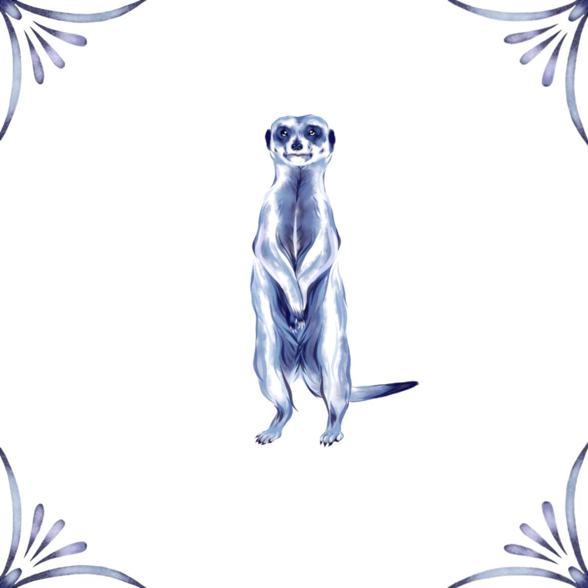 Delft Blue Ceramic Tile- Meerkat︱Bathroom Tile, Splashback, Kitchen Tiles, Modern Dutch Style
