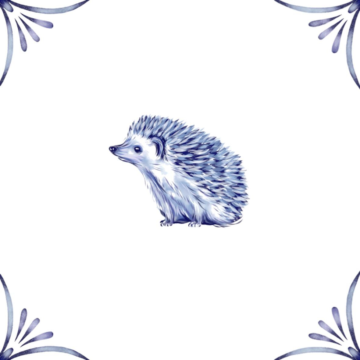 Delft Blue Ceramic Tile- Hedgehog︱Bathroom Tile, Splashback, Kitchen Tiles, Modern Dutch Style