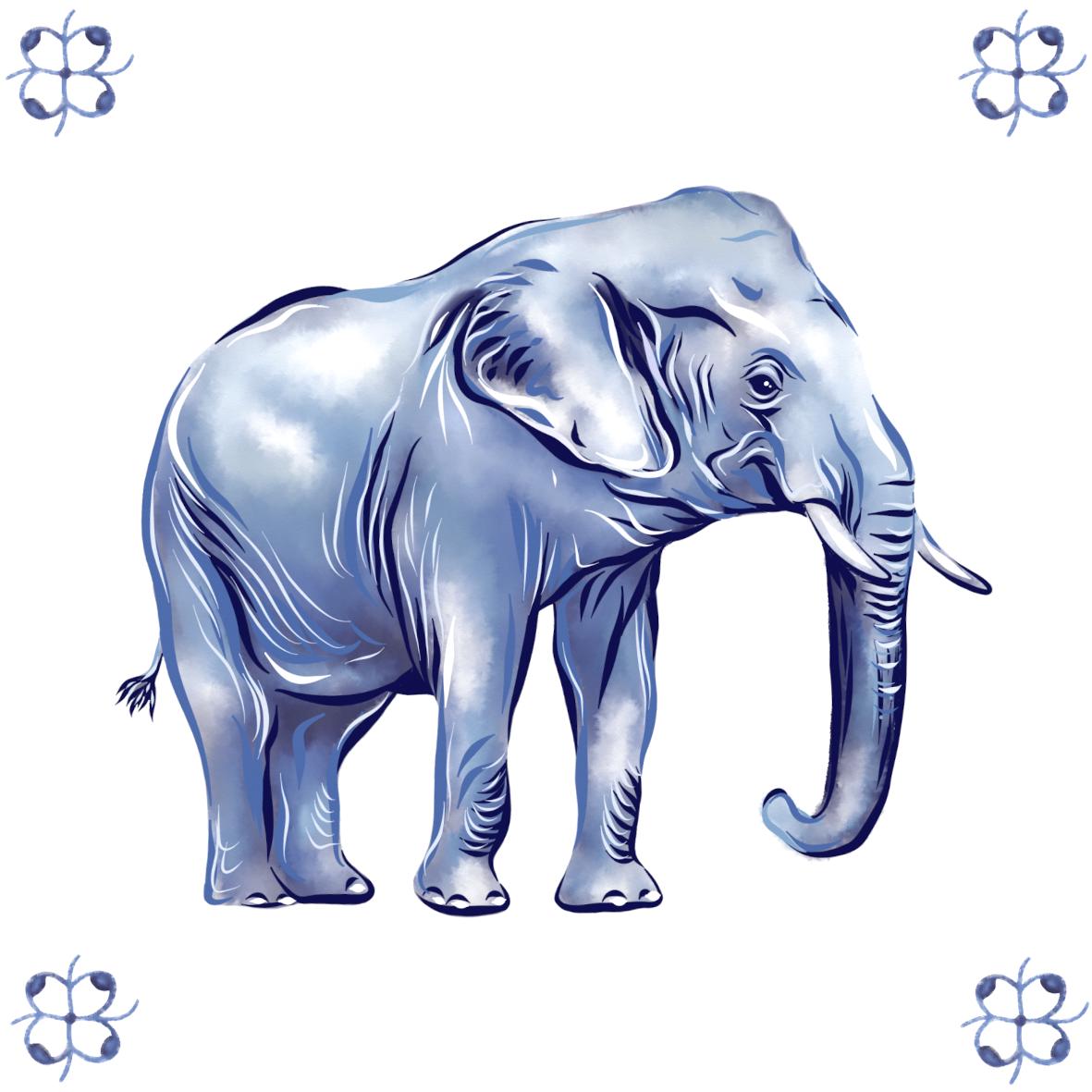 Delft Blue Ceramic Tile- Asian Elephant︱Bathroom Tile, Splashback, Kitchen Tiles, Modern Dutch Style