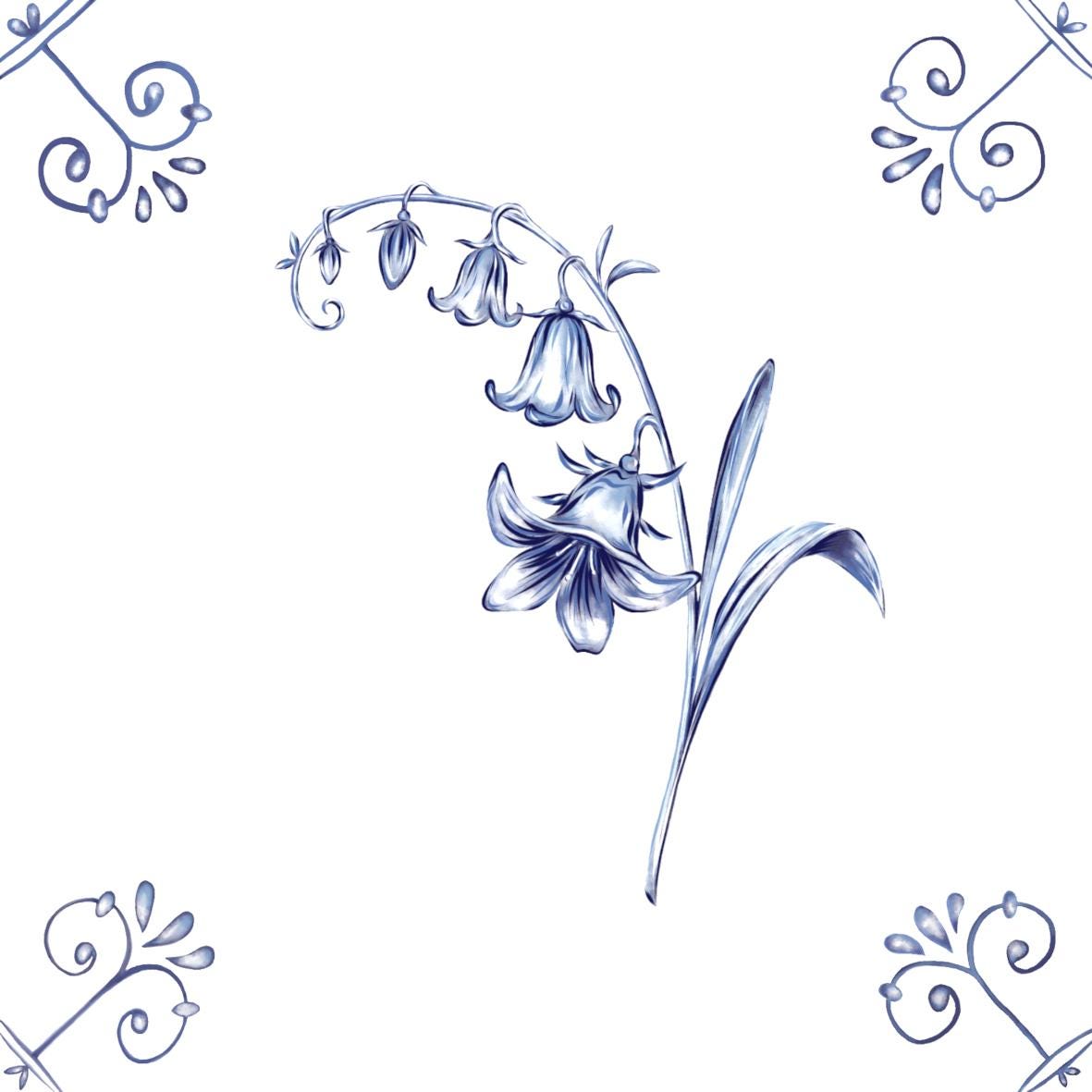 Delft Blue Ceramic Tile- Bluebell︱Bathroom Tile, Splashback, Kitchen Tiles, Modern Dutch Style
