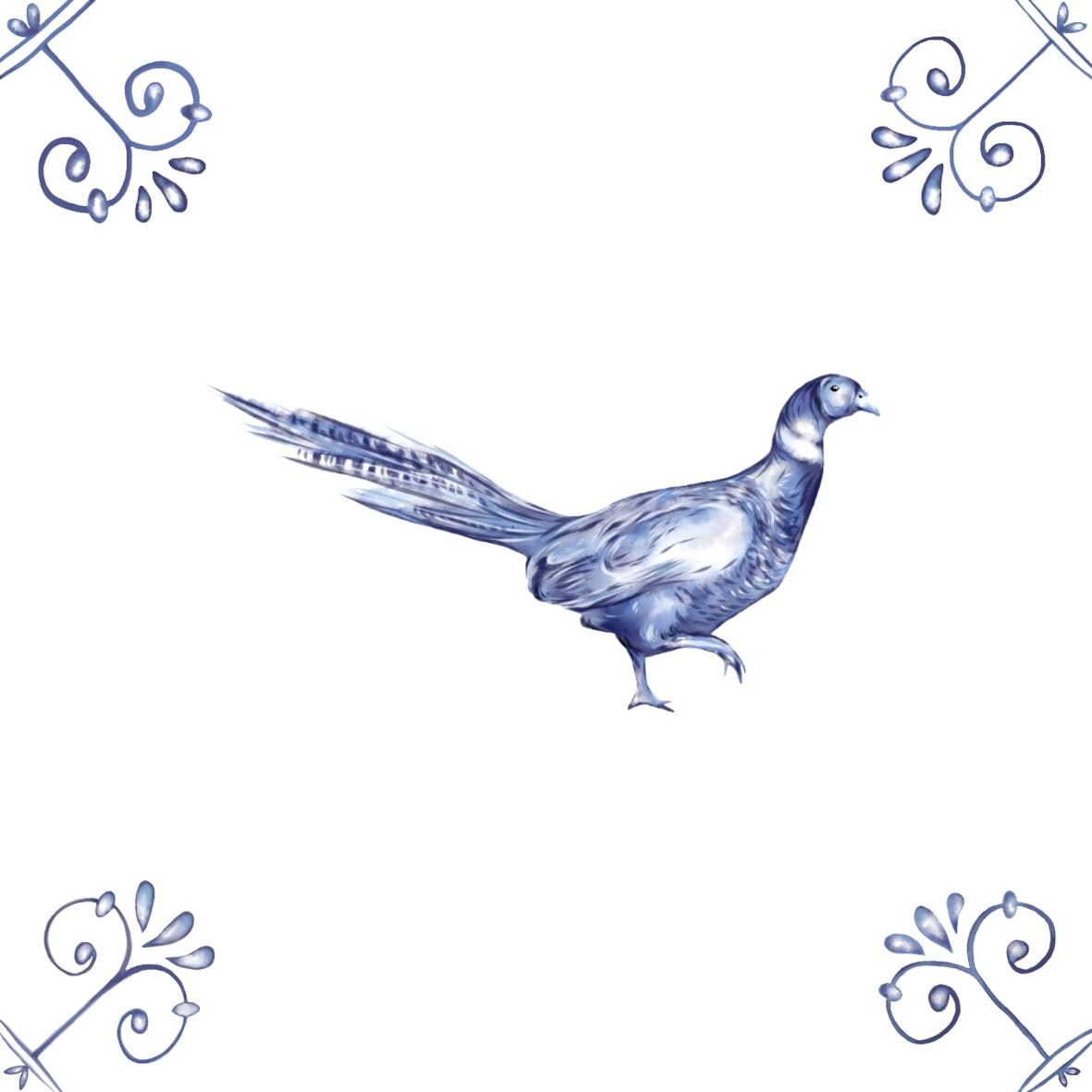 Delft Blue Ceramic Tile- Pheasant︱Bathroom Tile, Splashback, Kitchen Tiles, Modern Dutch Style