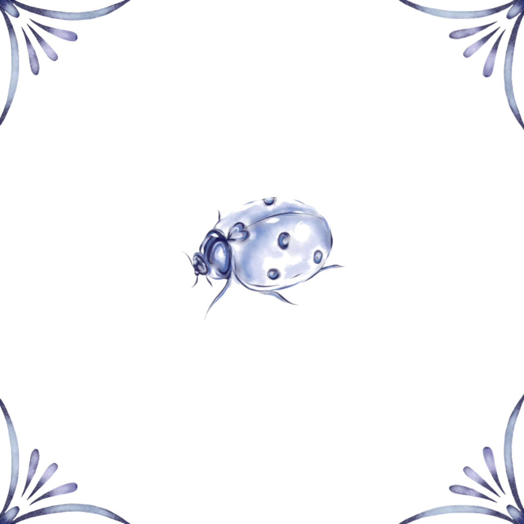 Delft Blue Ceramic Tile- Ladybird︱Bathroom Tile, Splashback, Kitchen Tiles, Modern Dutch Style