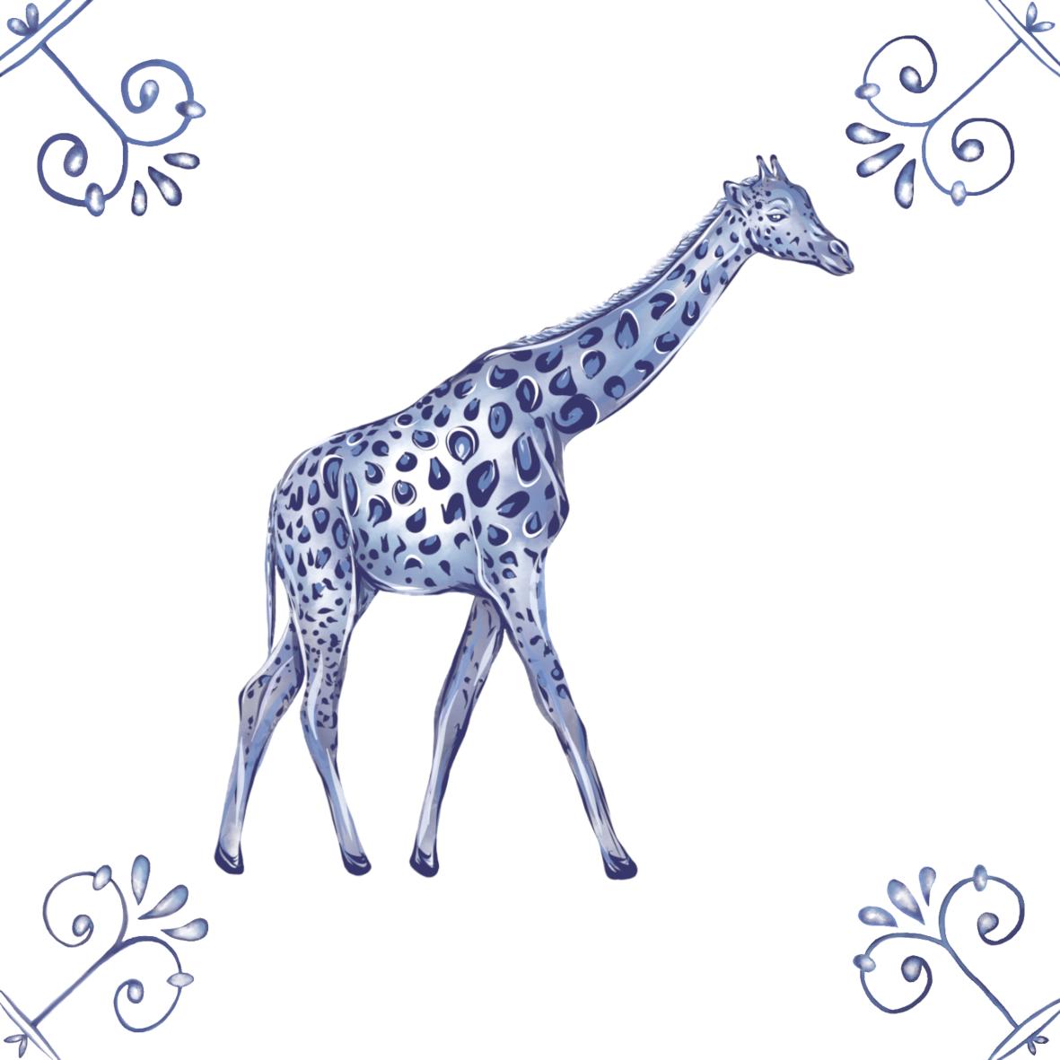 Delft Blue Ceramic Tile- Giraffe︱Bathroom Tile, Splashback, Kitchen Tiles, Modern Dutch Style