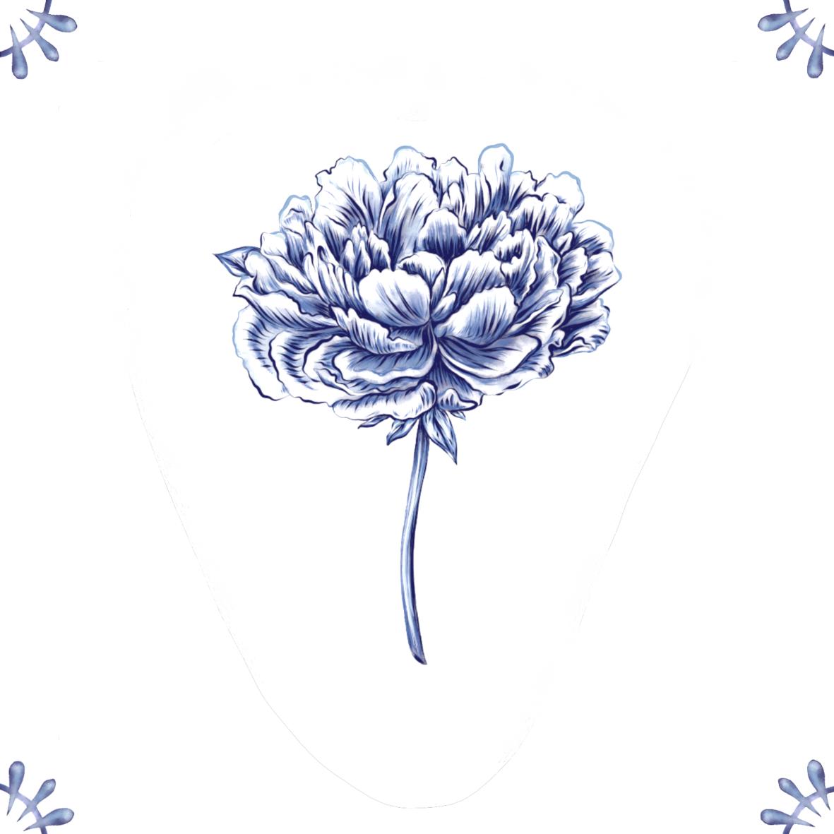 Delft Blue Ceramic Tile- Peony︱Bathroom Tile, Splashback, Kitchen Tiles, Modern Dutch Style