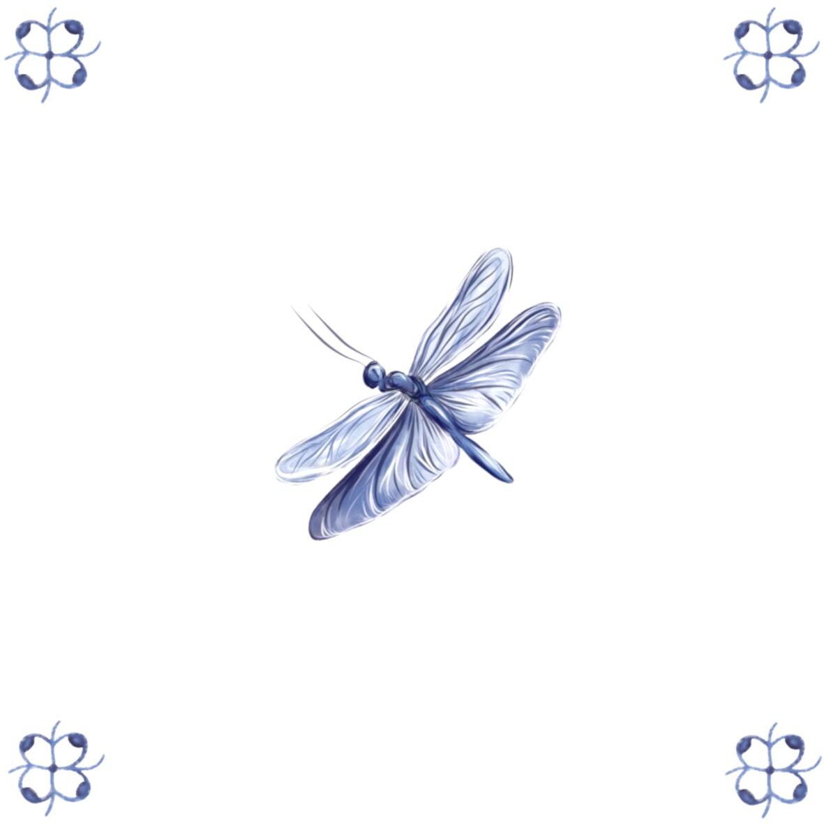 Delft Blue Ceramic Tile- Dragonfly︱Bathroom Tile, Splashback, Kitchen Tiles, Modern Dutch Style