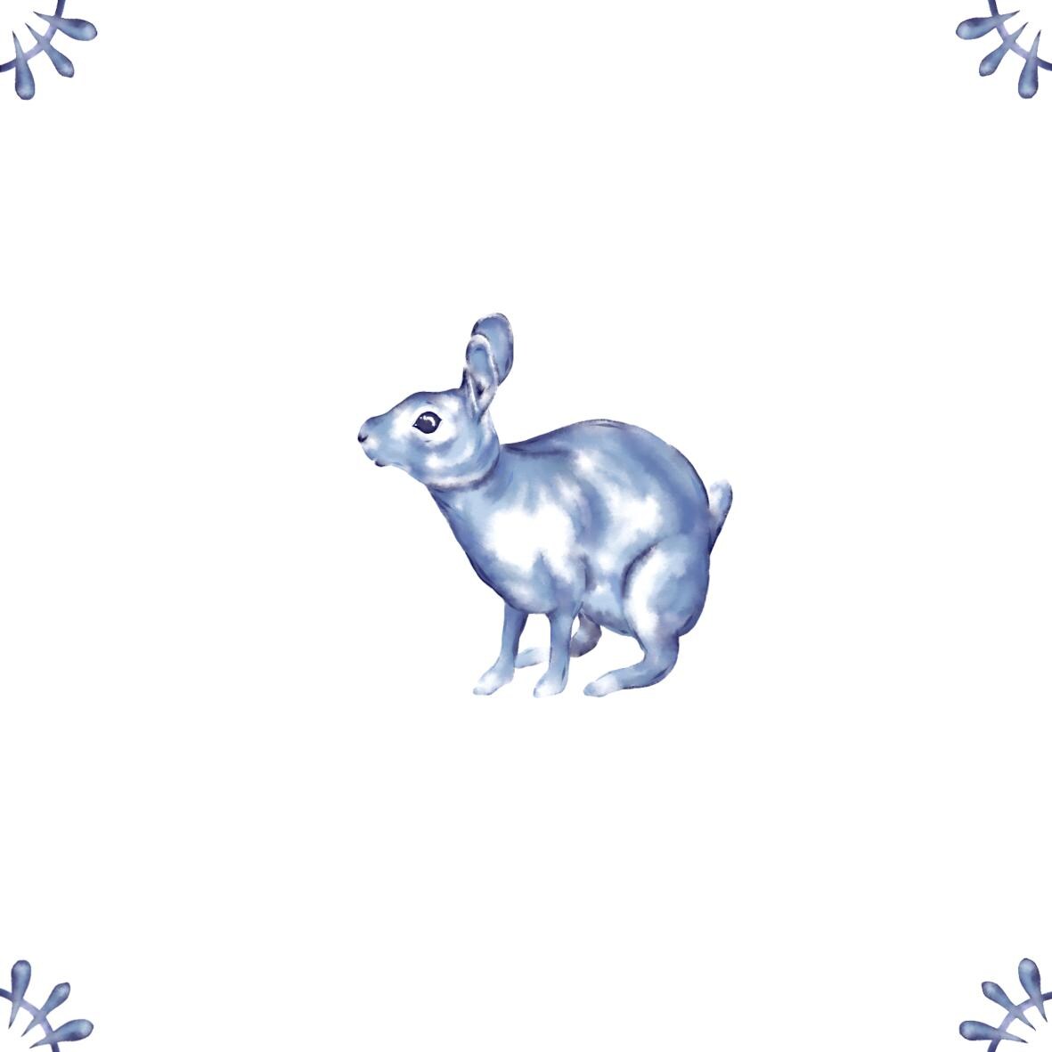 Delft Blue Ceramic Tile- Rabbit︱Bathroom Tile, Splashback, Kitchen Tiles, Modern Dutch Style