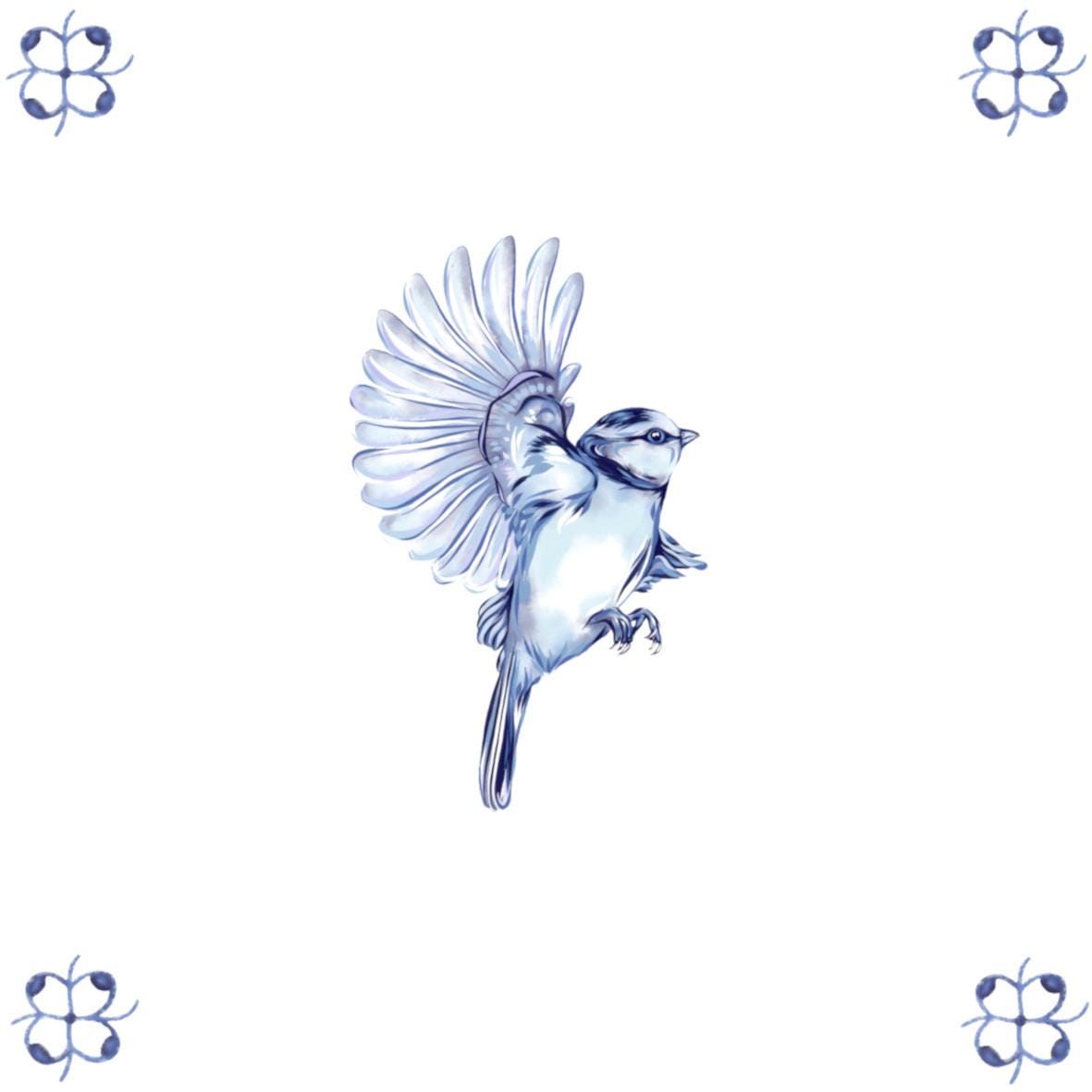 Delft Blue Ceramic Tile- Blue Tit︱Bathroom Tile, Splashback, Kitchen Tiles, Modern Dutch Style