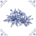 Delft Blue Ceramic Tile- Lily Cluster︱Bathroom Tile, Splashback, Kitchen Tiles, Modern Dutch Style