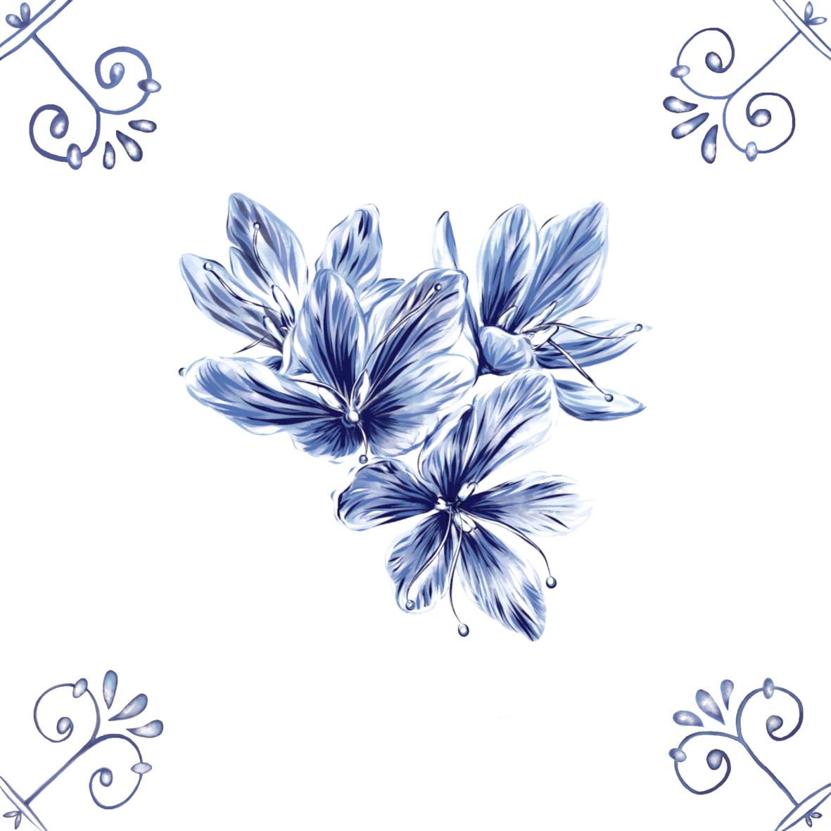 Delft Blue Ceramic Tile- Crocus︱Bathroom Tile, Splashback, Kitchen Tiles, Modern Dutch Style