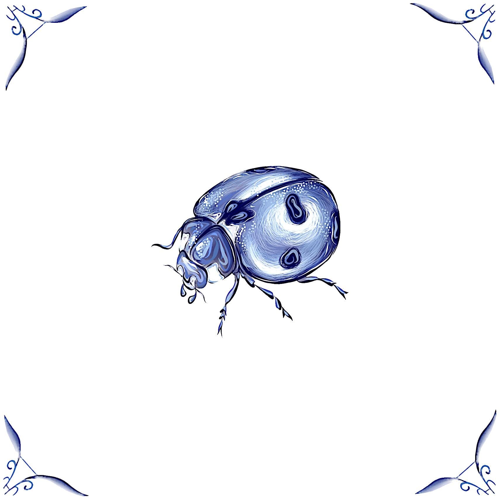 Delft Blue Ceramic Tile- Detailed Ladybird︱Bathroom Tile, Splashback, Kitchen Tiles, Modern Dutch Style