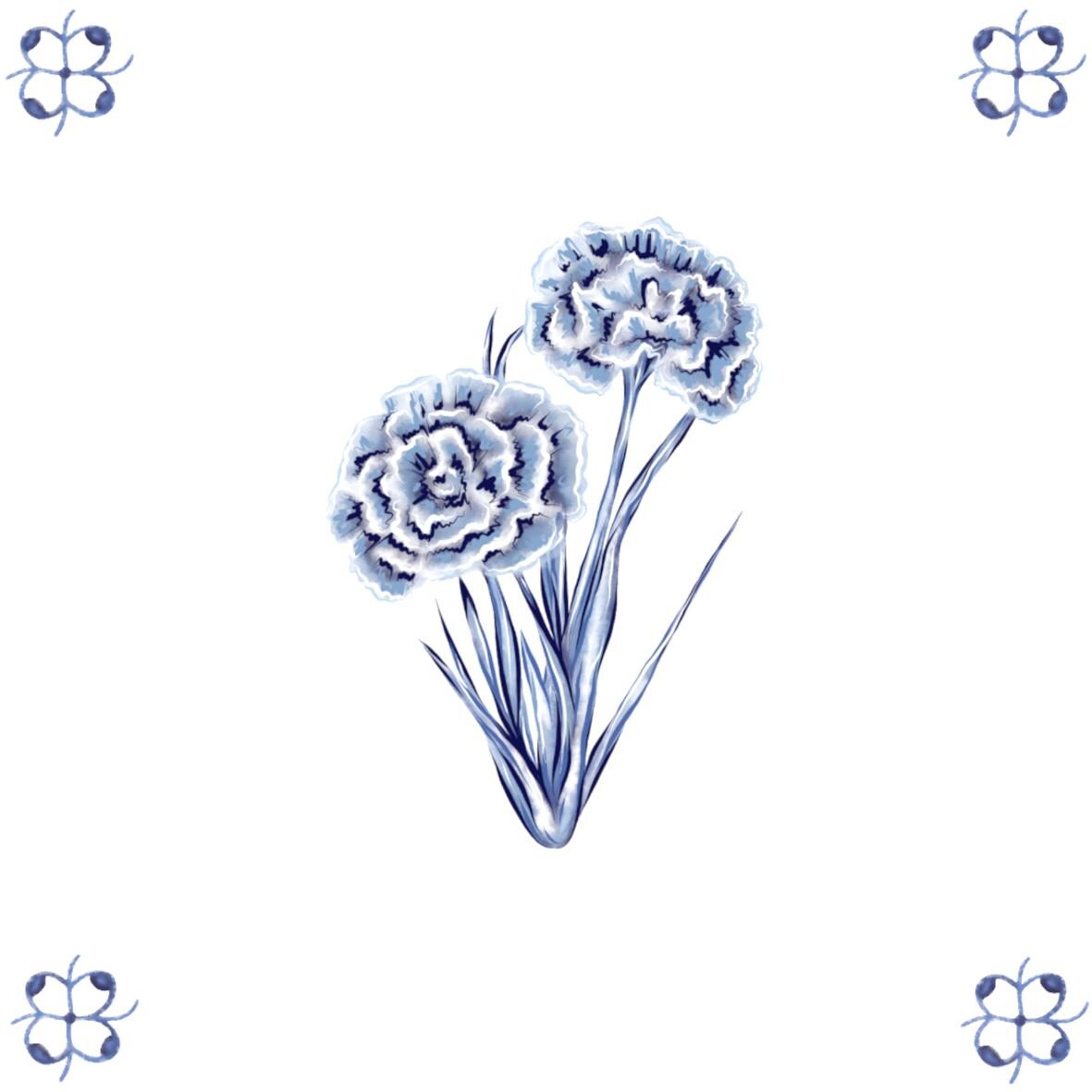 Delft Blue Ceramic Tile- Dianthus︱Bathroom Tile, Splashback, Kitchen Tiles, Modern Dutch Style
