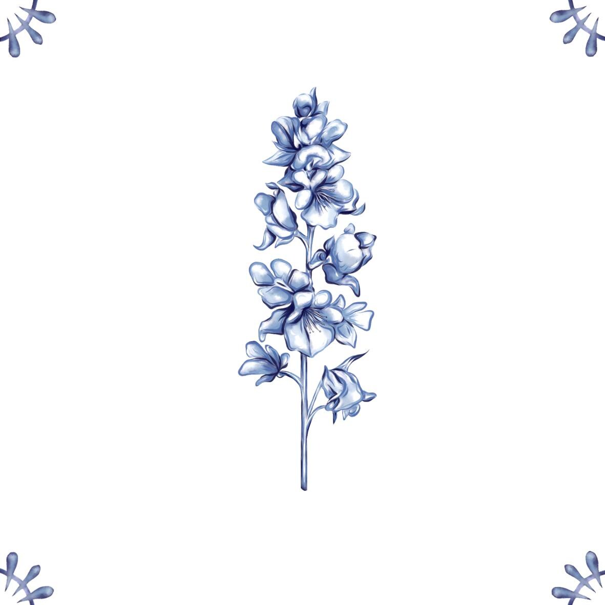 Delft Blue Ceramic Tile- Larkspur︱Bathroom Tile, Splashback, Kitchen Tiles, Modern Dutch Style
