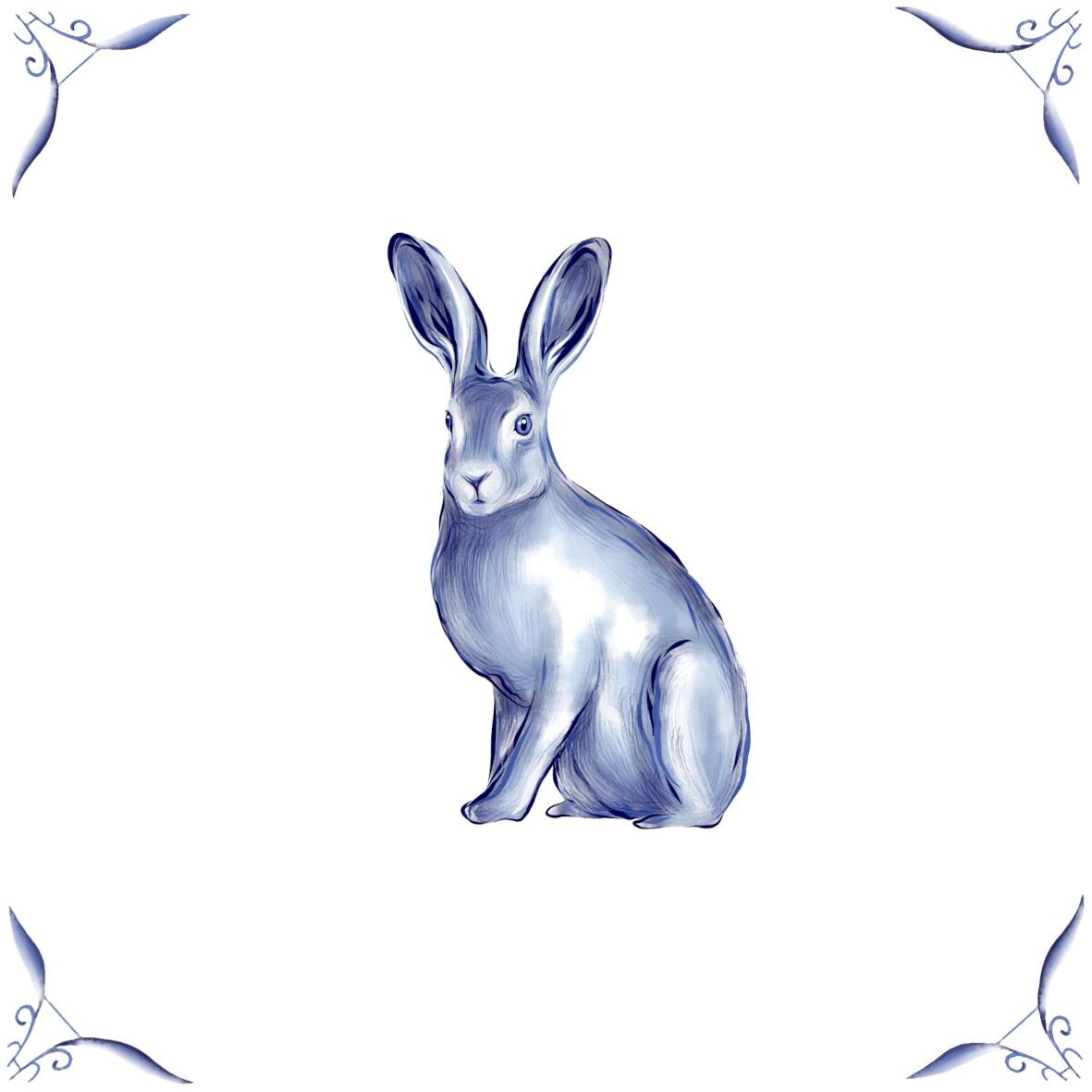 Delft Blue Ceramic Tile- Hare︱Bathroom Tile, Splashback, Kitchen Tiles, Modern Dutch Style