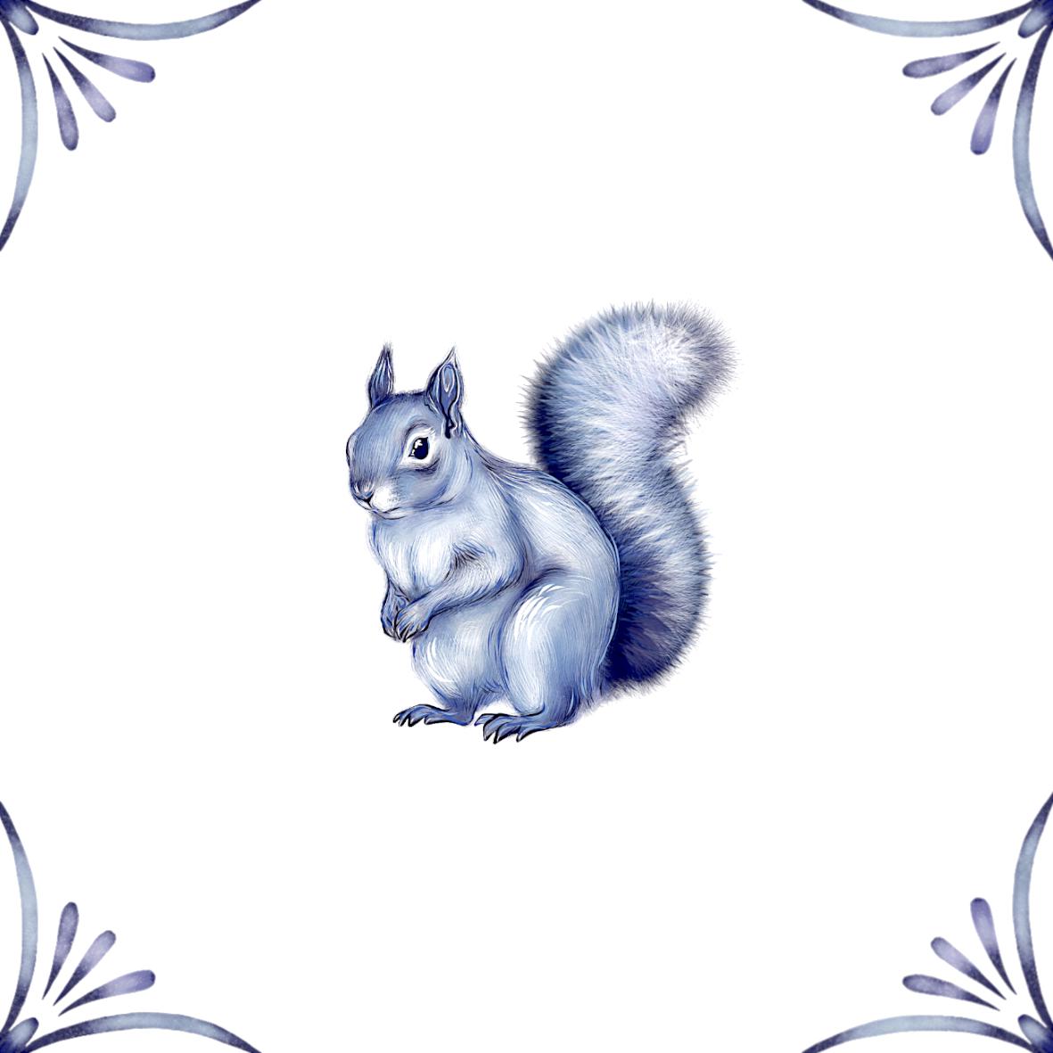 Delft Blue Ceramic Tile- Squirrel︱Bathroom Tile, Splashback, Kitchen Tiles, Modern Dutch Style