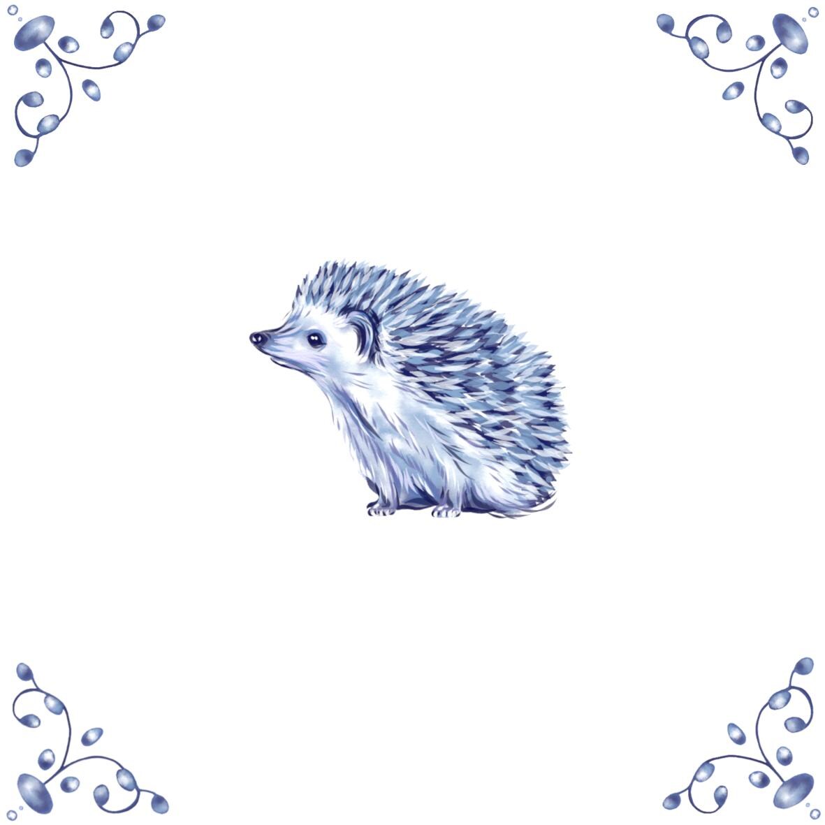 Delft Blue Ceramic Tile- Hedgehog︱Bathroom Tile, Splashback, Kitchen Tiles, Modern Dutch Style
