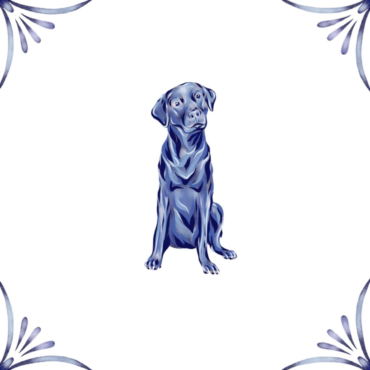 Delft Blue Ceramic Tile- Black Labrador Dog︱Bathroom Tile, Splashback, Kitchen Tiles, Modern Dutch Style