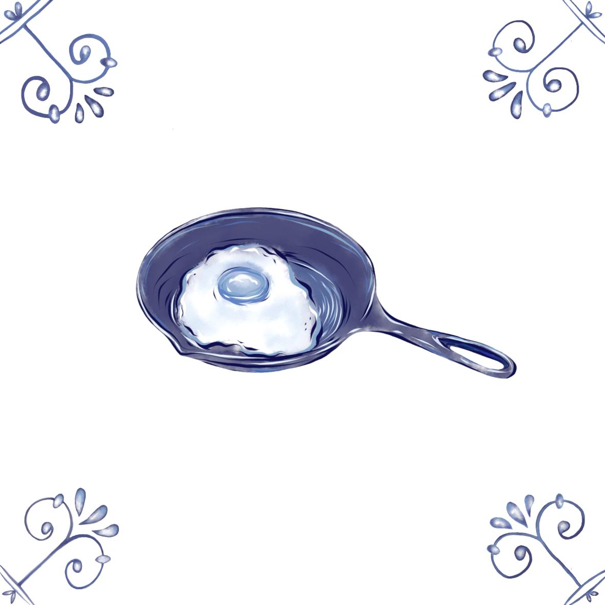 Delft Blue Ceramic Tile- Fried Egg︱Bathroom Tile, Splashback, Kitchen Tiles, Modern Dutch Style