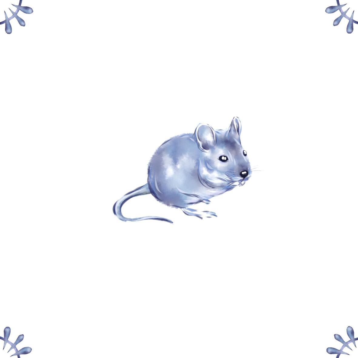 Delft Blue Ceramic Tile- Mouse︱Bathroom Tile, Splashback, Kitchen Tiles, Modern Dutch Style