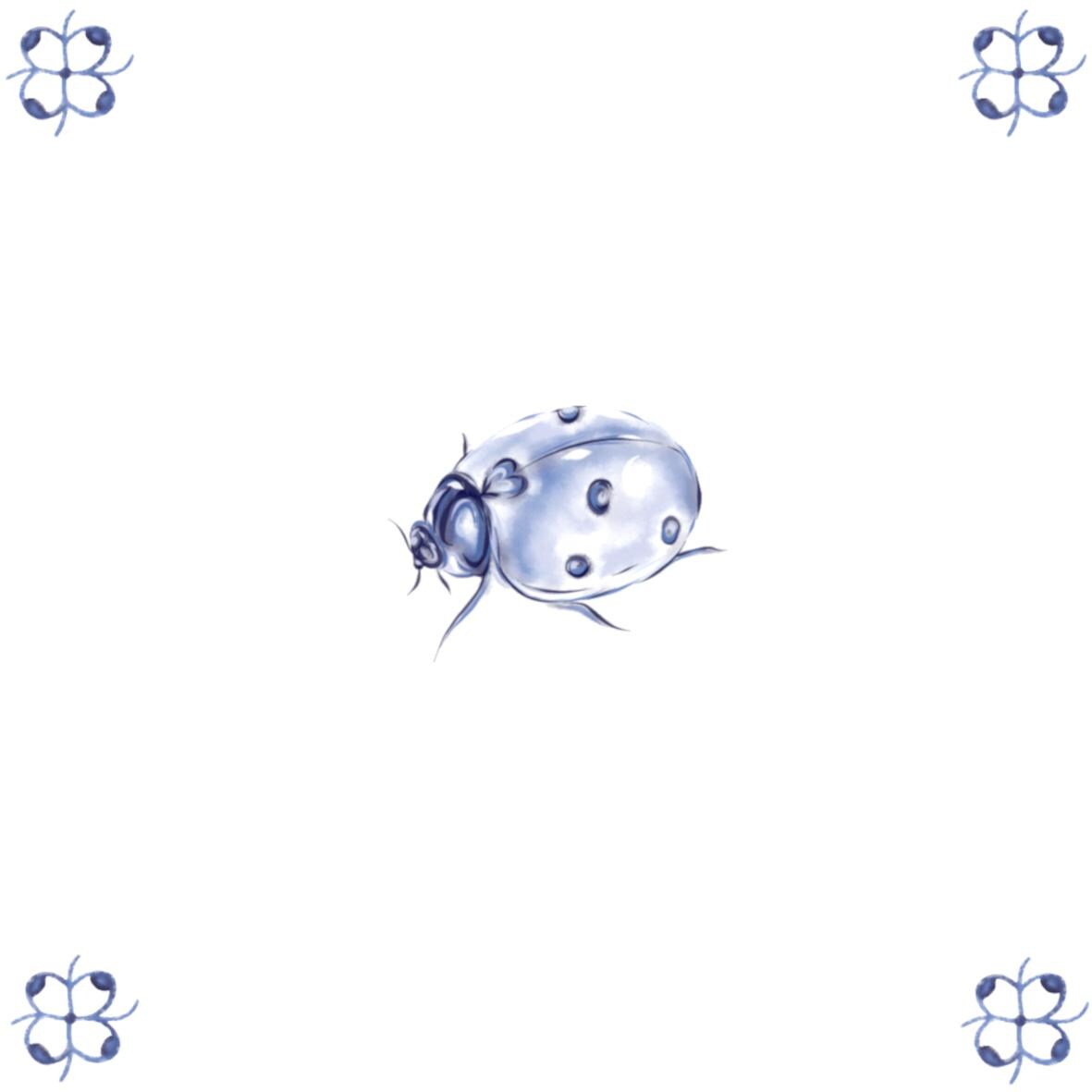 Delft Blue Ceramic Tile- Ladybird︱Bathroom Tile, Splashback, Kitchen Tiles, Modern Dutch Style