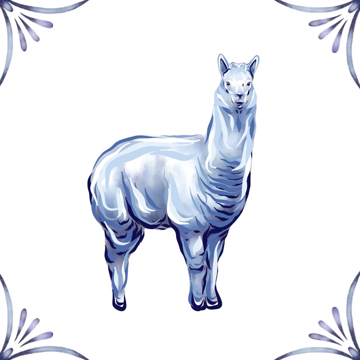 Delft Blue Ceramic Tile- Alpaca / Lllama︱Bathroom Tile, Splashback, Kitchen Tiles, Modern Dutch Style