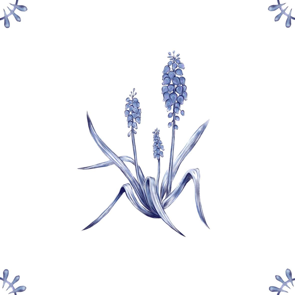 Delft Blue Ceramic Tile- Muscari︱Bathroom Tile, Splashback, Kitchen Tiles, Modern Dutch Style