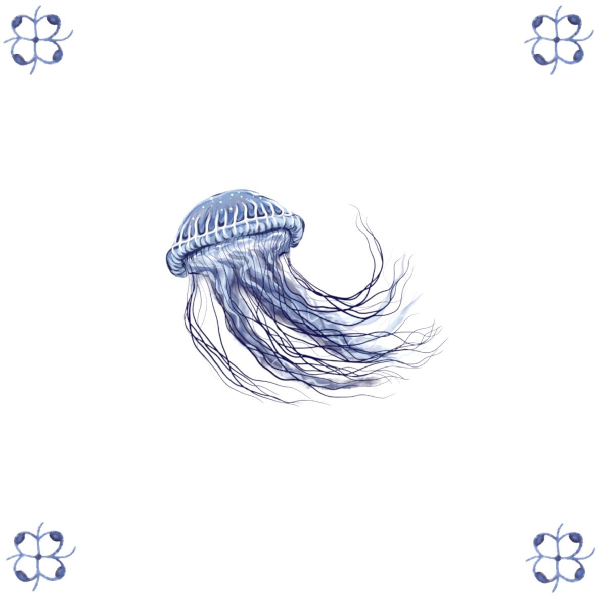 Delft Blue Ceramic Tile- Jellyfish︱Bathroom Tile, Splashback, Kitchen Tiles, Modern Dutch Style