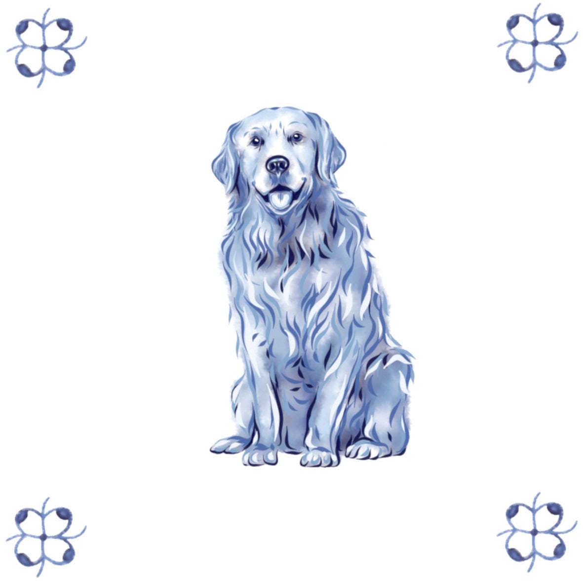 Delft Blue Ceramic Tile- Golden Retriever Dog︱Bathroom Tile, Splashback, Kitchen Tiles, Modern Dutch Style