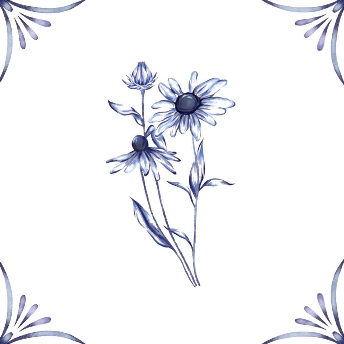 Delft Blue Ceramic Tile- Daisy︱Bathroom Tile, Splashback, Kitchen Tiles, Modern Dutch Style