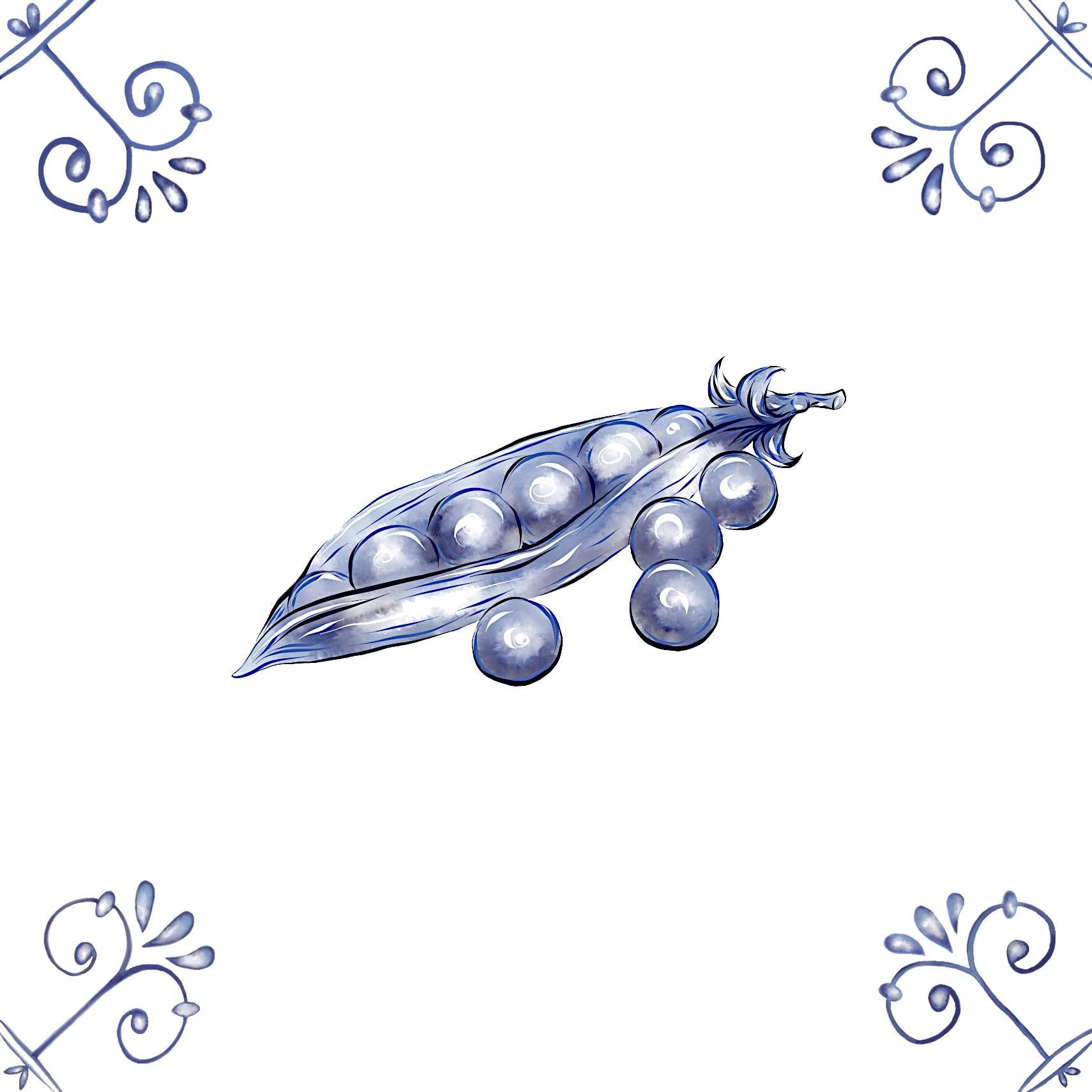 Delft Blue Ceramic Tile- Pea Pod︱Bathroom Tile, Splashback, Kitchen Tiles, Modern Dutch Style