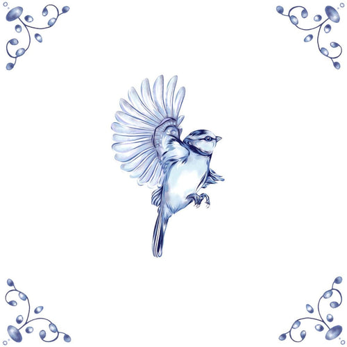 Delft Blue Ceramic Tile- Blue Tit︱Bathroom Tile, Splashback, Kitchen Tiles, Modern Dutch Style