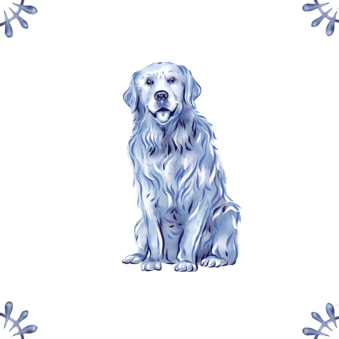 Delft Blue Ceramic Tile- Golden Retriever Dog︱Bathroom Tile, Splashback, Kitchen Tiles, Modern Dutch Style