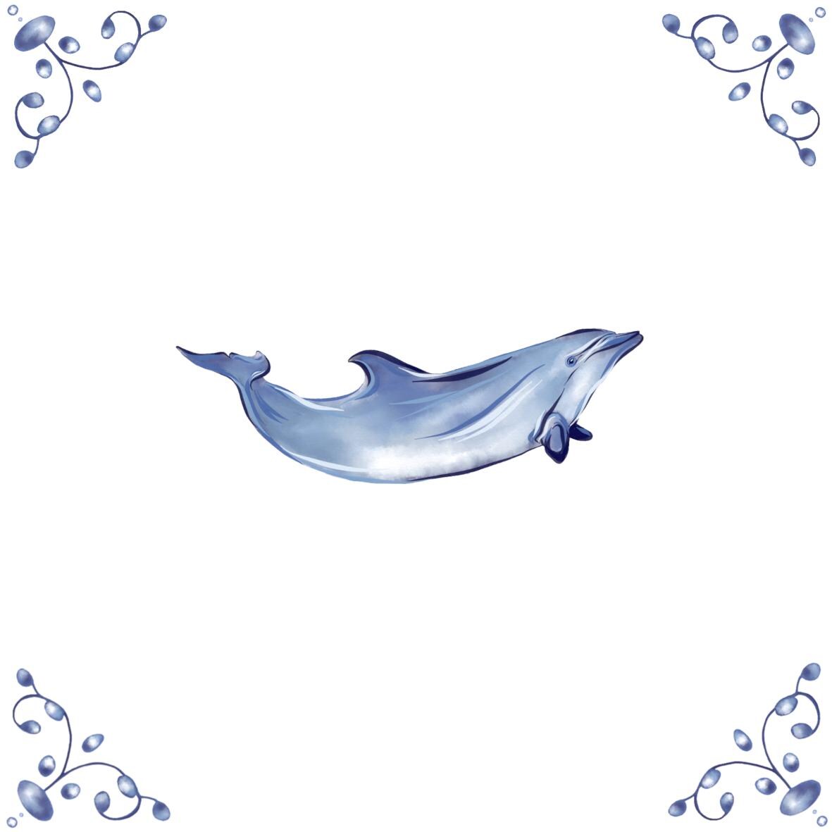 Delft Blue Ceramic Tile- Dolphin︱Bathroom Tile, Splashback, Kitchen Tiles, Modern Dutch Style