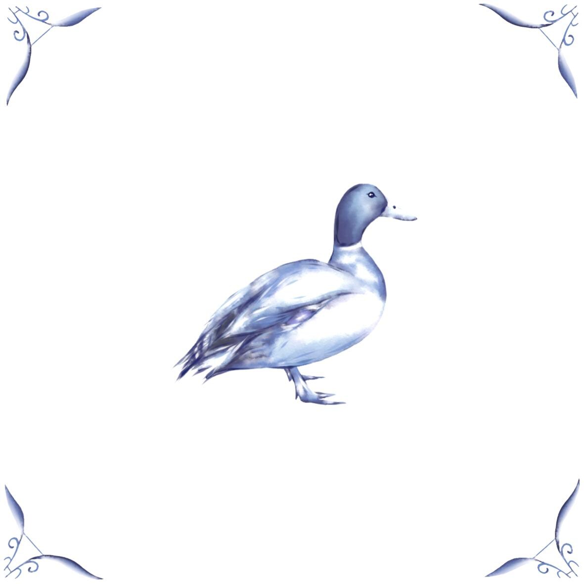 Delft Blue Ceramic Tile- Mallard Duck︱Bathroom Tile, Splashback, Kitchen Tiles, Modern Dutch Style