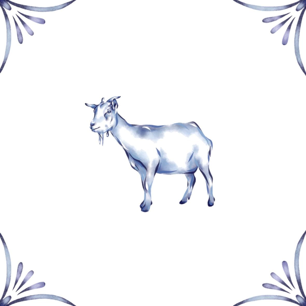 Delft Blue Ceramic Tile- Goat︱Bathroom Tile, Splashback, Kitchen Tiles, Modern Dutch Style
