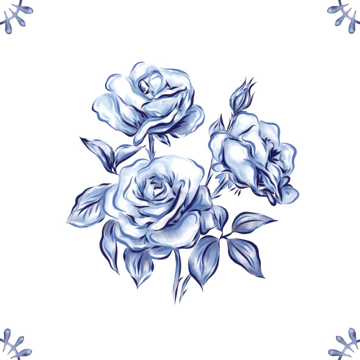 Delft Blue Ceramic Tile- Rose︱Bathroom Tile, Splashback, Kitchen Tiles, Modern Dutch Style