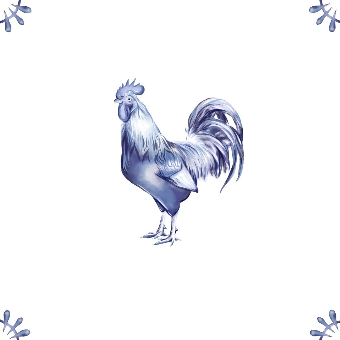 Delft Blue Ceramic Tile- Cockerel︱Bathroom Tile, Splashback, Kitchen Tiles, Modern Dutch Style