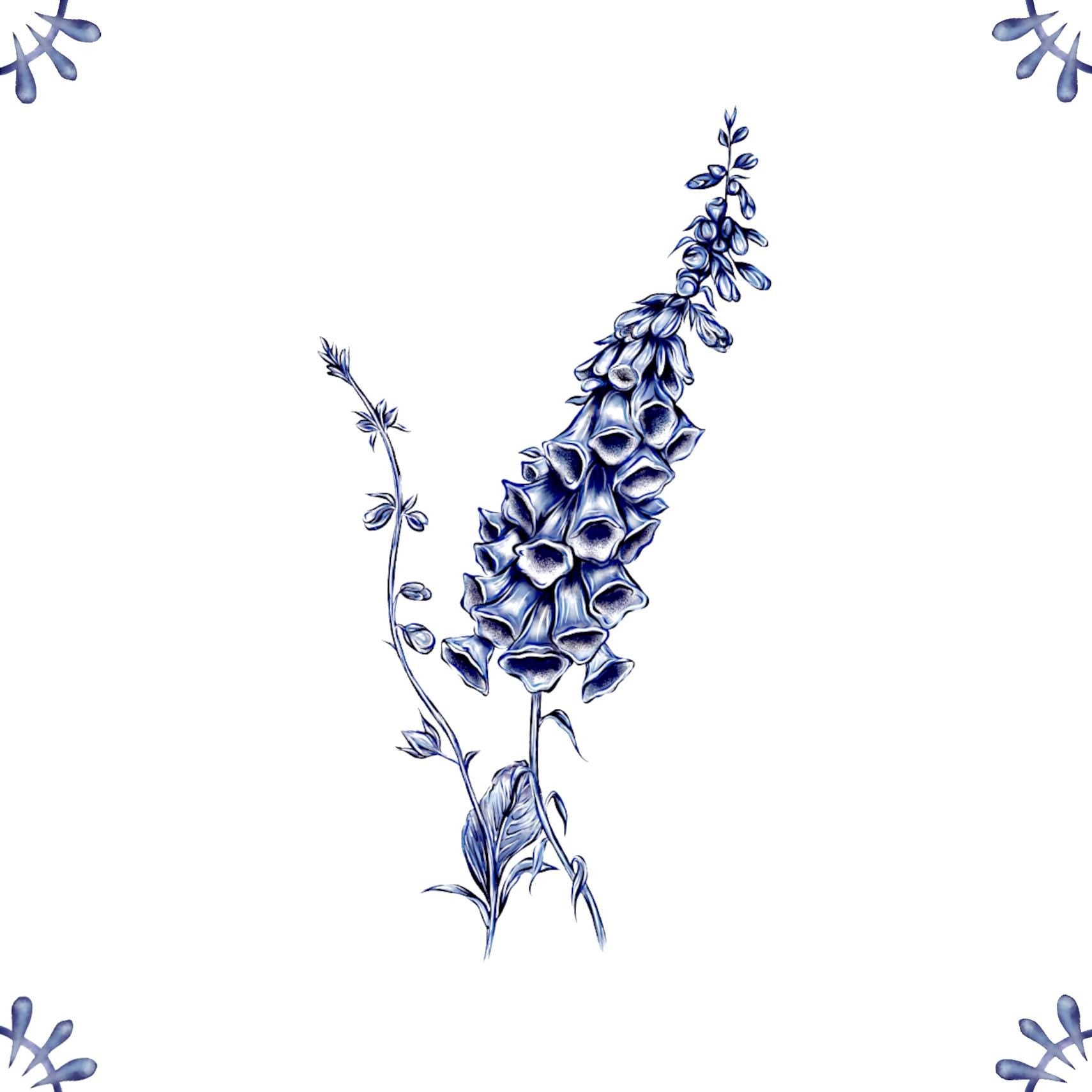 Delft Blue Ceramic Tile- Delphinium︱Bathroom Tile, Splashback, Kitchen Tiles, Modern Dutch Style