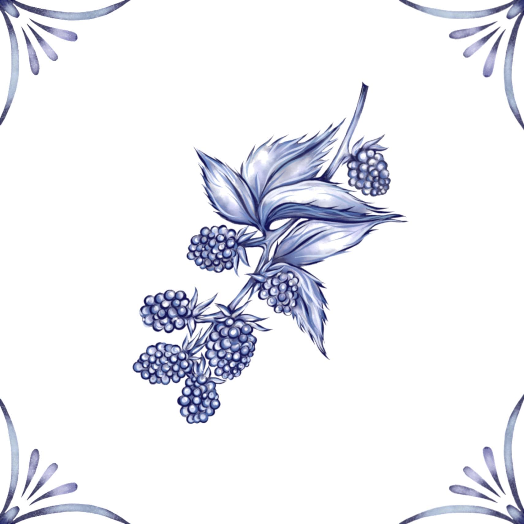Delft Blue Ceramic Tile- Blackberry︱Bathroom Tile, Splashback, Kitchen Tiles, Modern Dutch Style