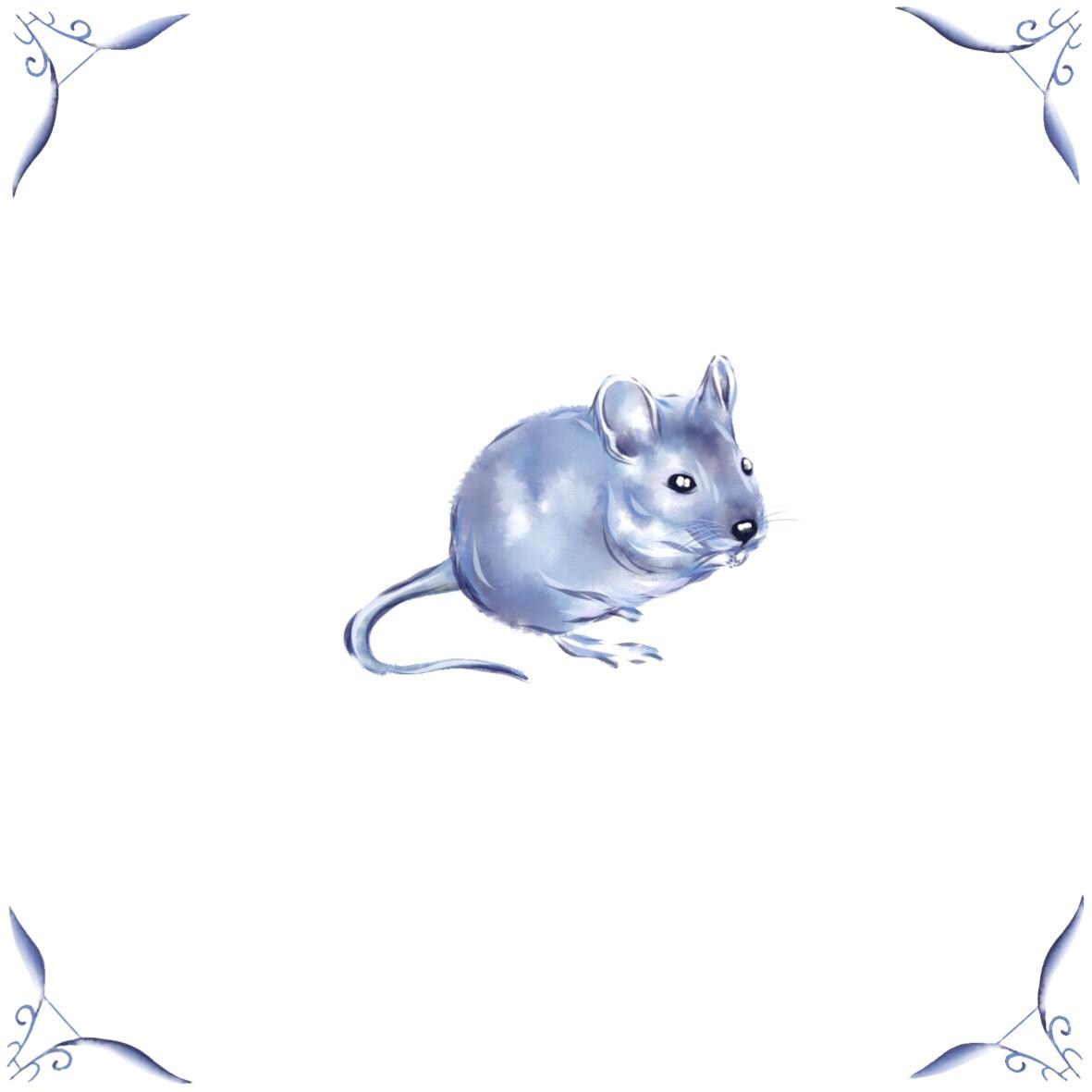 Delft Blue Ceramic Tile- Mouse︱Bathroom Tile, Splashback, Kitchen Tiles, Modern Dutch Style