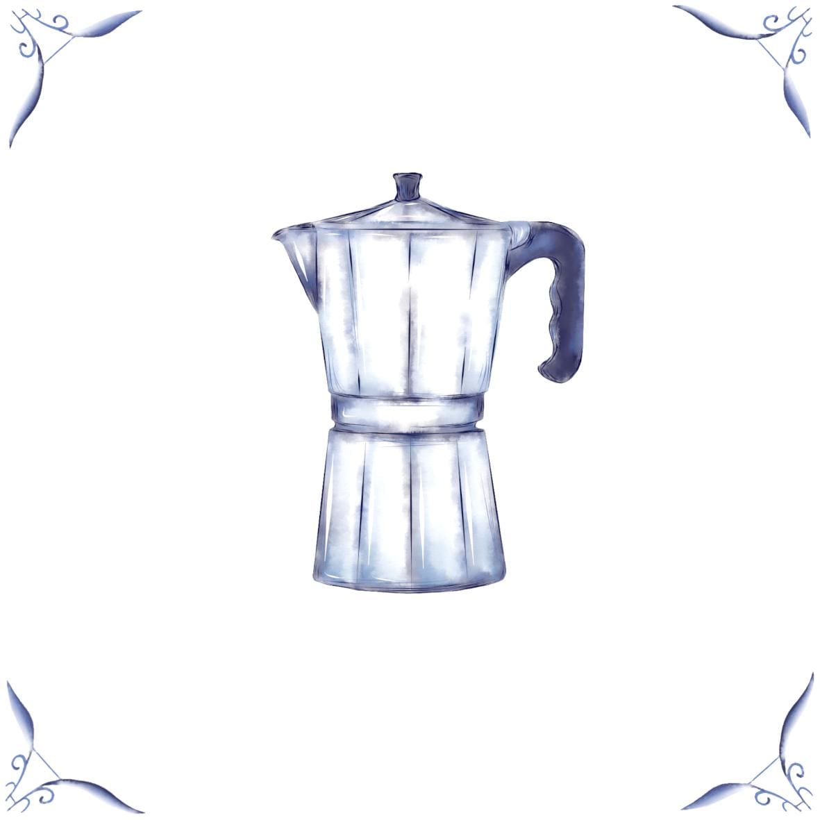 Delft Blue Ceramic Tile- Mocha Pot / Espresso Maker︱Bathroom Tile, Splashback, Kitchen Tiles, Modern Dutch Style