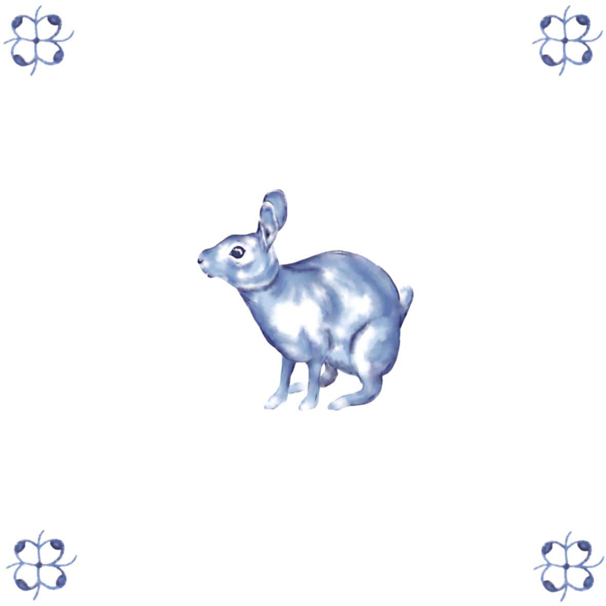 Delft Blue Ceramic Tile- Rabbit︱Bathroom Tile, Splashback, Kitchen Tiles, Modern Dutch Style