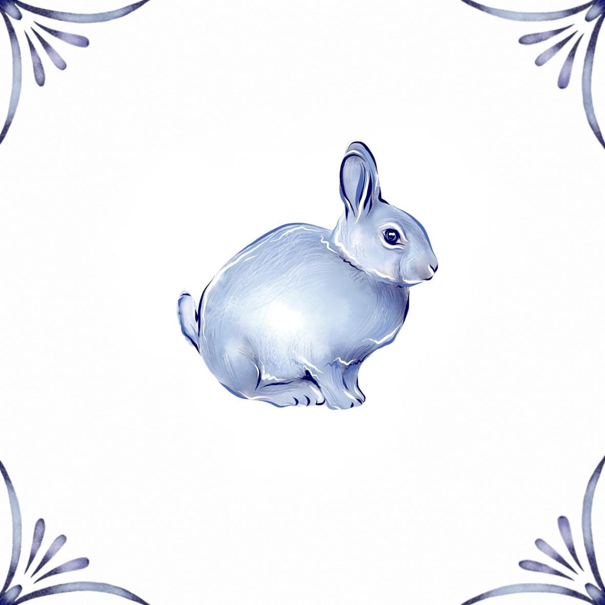 Delft Blue Ceramic Tile- Bunny Rabbit︱Bathroom Tile, Splashback, Kitchen Tiles, Modern Dutch Style